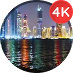 Cities at night in 4K icon